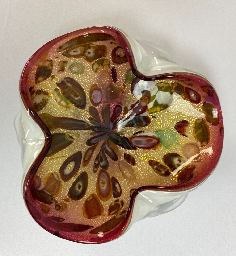 C.1960's Italian Hand-Blown Sommerso Murano "Tutti-Frutti" Bowl Gold Leaf